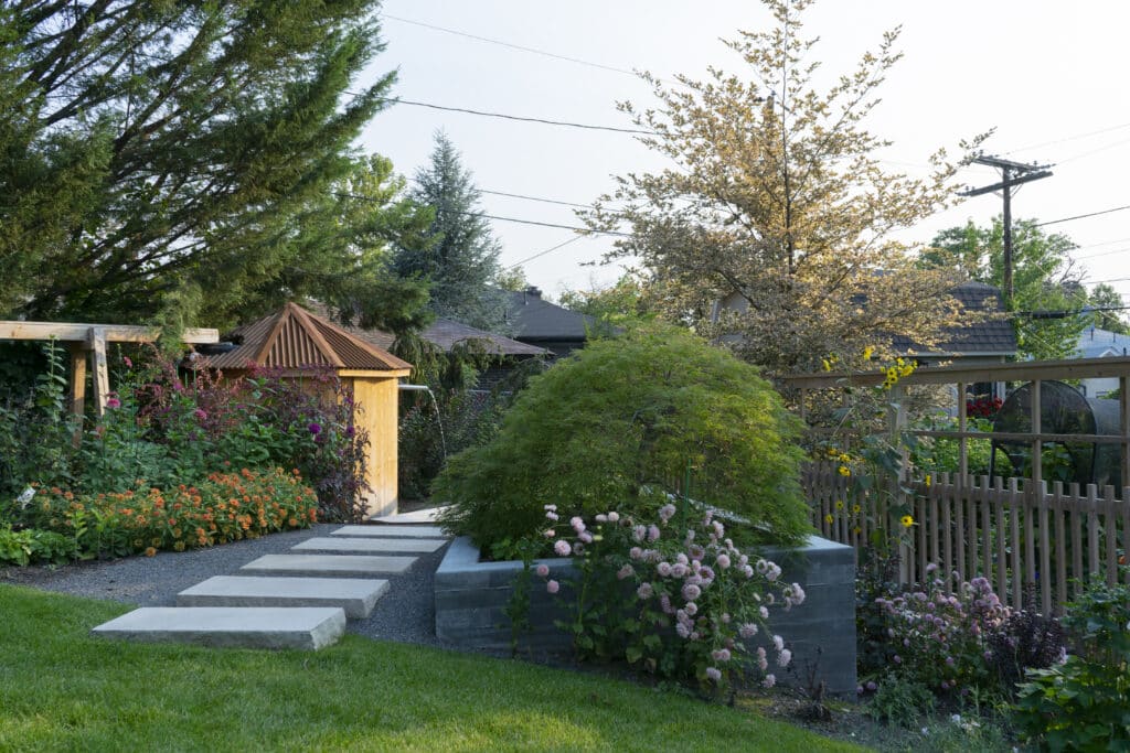 Gilmer Farms - backyard landscaping with walkway