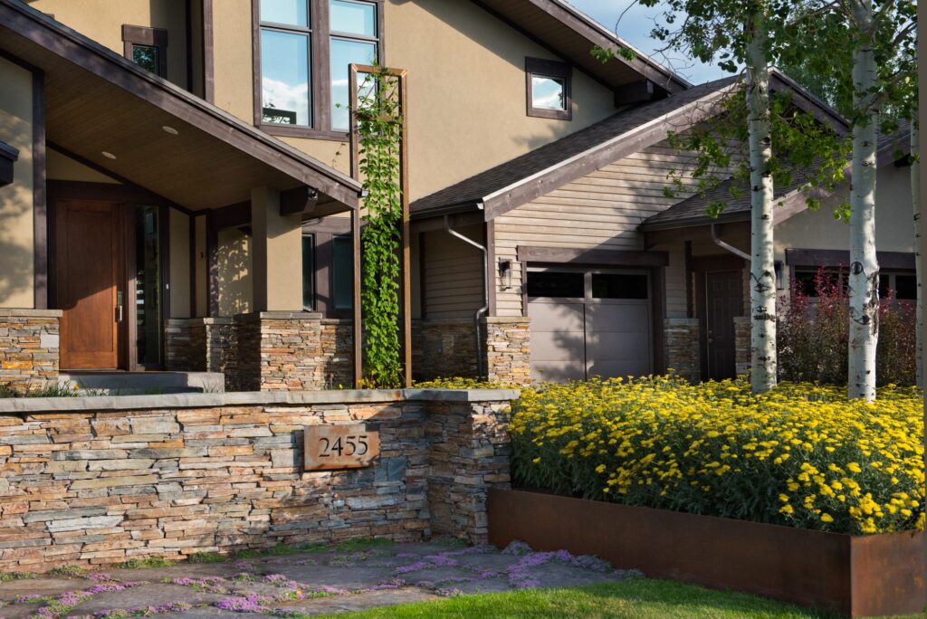 Sunny Slopes - closeup of front of house and address